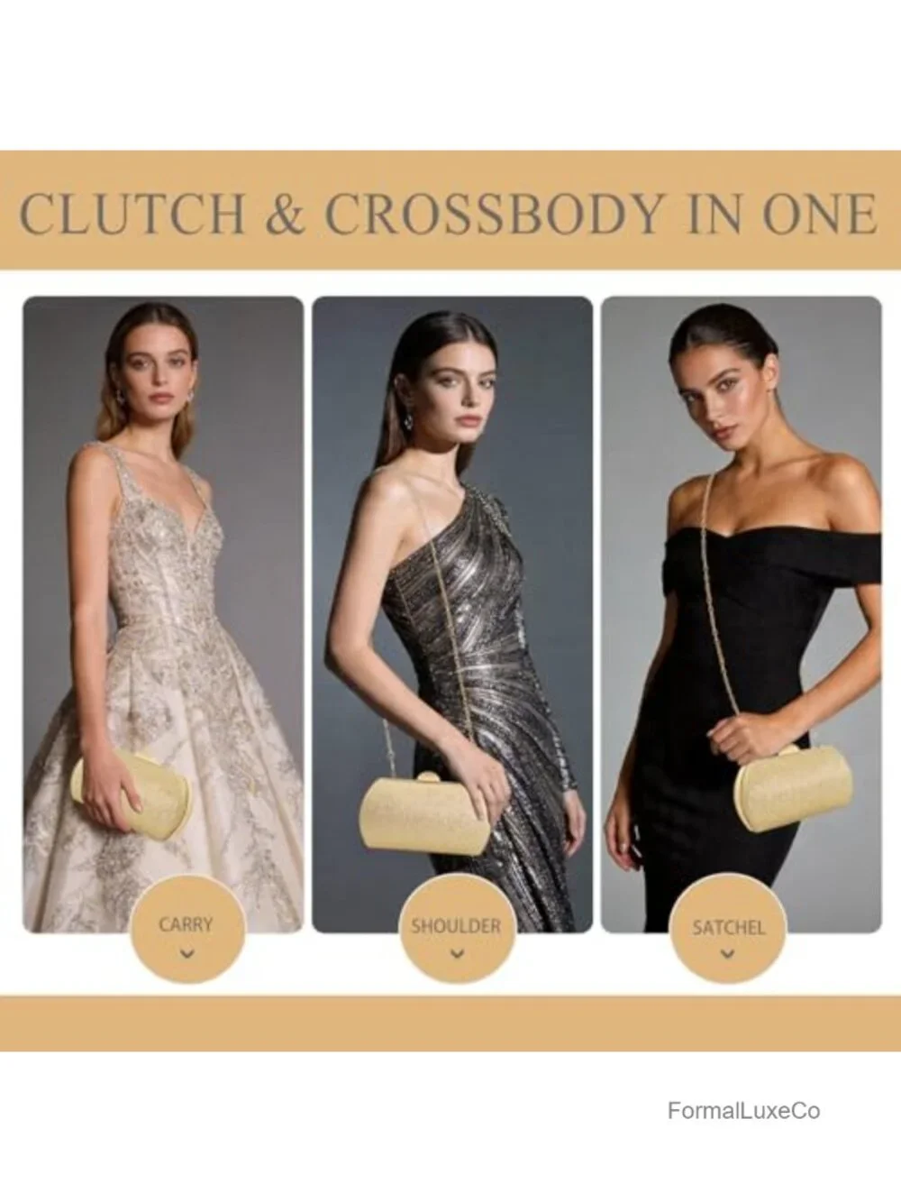 Sparkly Glitter Evening Clutch with Detachable Chain Strap - Hard Case Party Bag